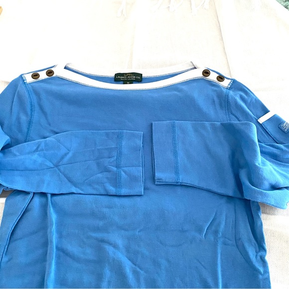 LRL Lauren Jean co blue knit top. SZ M. NWOT - Picture 5 of 9